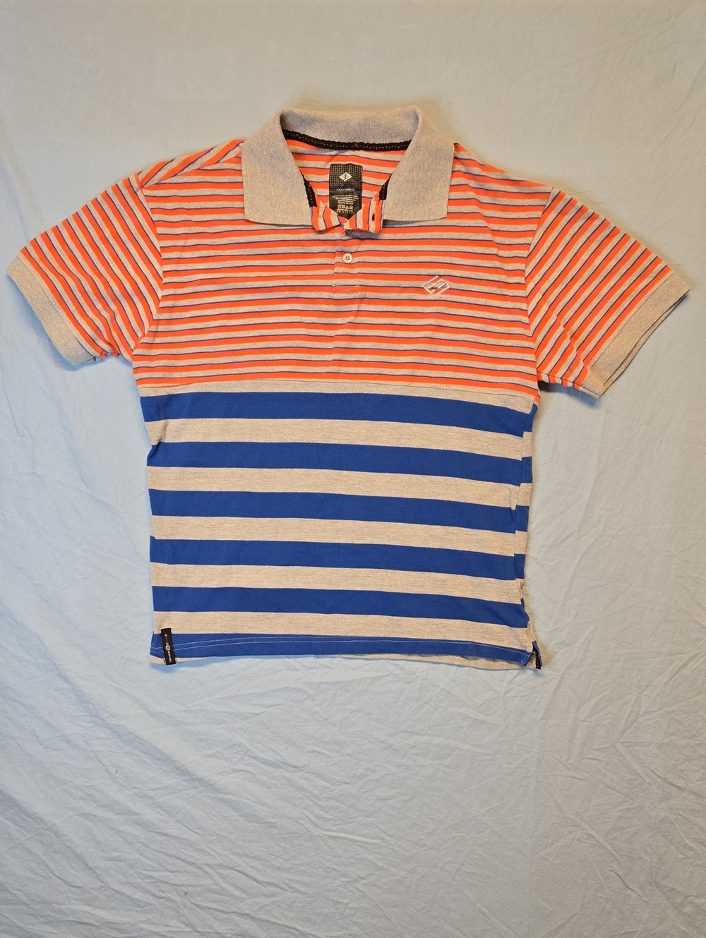 Enyce Stripe 1/4 Button Down Polo Shirt Vintage Y2K Blue, Grey & Orange